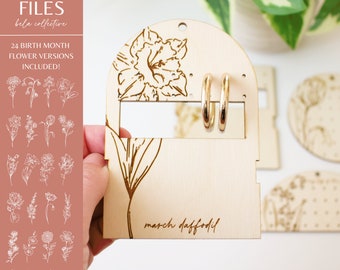 SVG | 96 Travel Earring Holder Versions | Birth Month File Set |  Vintage Modern Floral Art | Easy Laser Cutting Engraving Patterns