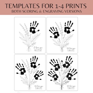 SVG Mother's Day Handprint Sign Set of 4 Wood Handprint Bouquet Wooden Kids Gift for Mom Grandma Glowforge Laser Cutting Files image 2