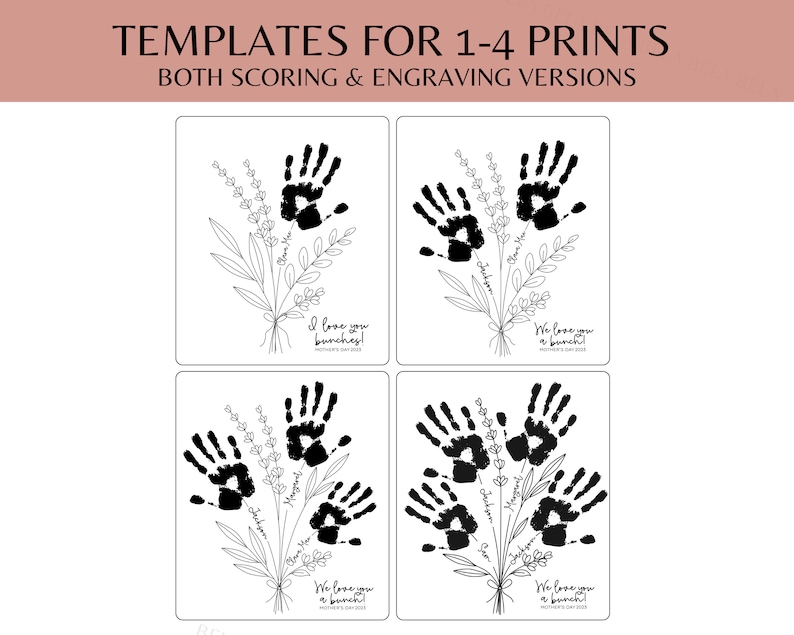 SVG Mother's Day Handprint Sign Set of 4 Wood Handprint Bouquet Wooden Kids Gift for Mom Grandma Glowforge Laser Cutting Files image 2
