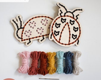 SVG Lady Bug Love Bugs Yarn Embroidery Sewing Set for Laser Cutting | Kids First Sewing Project | Craft Kit DIY | Glowforge Cut File