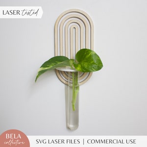 SVG de propagação de plantas | Suporte para suspensão em arco oval | Decoração infantil moderna em madeira e acrílico | Arquivos de corte a laser Glowforge | Monstro Pothos