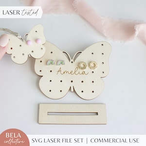 Butterfly Travel Earring Holder SVG lasergesneden bestand voor Glowforge | Dierenfiguren voor kinderen | Studoorbelhouder | Minimalistische sieradendisplay