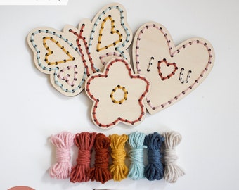 SVG Butterfly Heart Flower Yarn Embroidery Sewing Set for Laser Cutting | Kids First Sewing Project | Craft Kit DIY | Glowforge Cut File