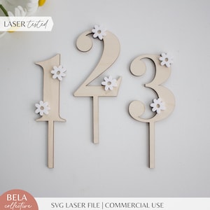 SVG Daisy Cake Topper Zahlen-Set | Cake Smash Baby Erster Geburtstag Holzschild | Boho personalisierte Party Dekoration | Schnittdatei Glowforge Laser