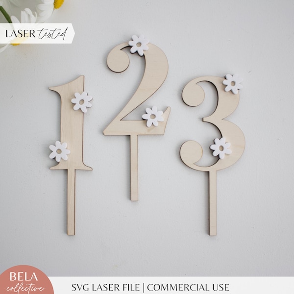 SVG Daisy Cake Topper Numbers Set | Cake Smash Baby First Birthday Wood Sign | Boho Personalized Party Decor | Cut File Glowforge Lasers