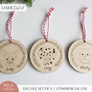 #2 Dog Breeds 9 SCOREN EN GRAVEREN SVG-bestanden instellen | Gepersonaliseerde houten kerstornamenten lasersnijden | Glowforge Easy Cut-bestanden