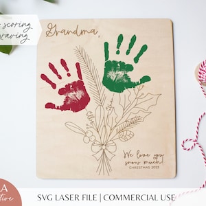 Conjunto de 4 placas de impressão de mão de Natal SVG | Buquê de madeira para festas Eu te amo, neve, muito | Presente de madeira para crianças para mãe e avó | Arquivos de corte a laser