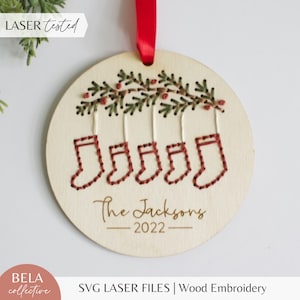 Modelli di ricamo di ornamenti natalizi per calze personalizzate SVG per taglio laser, progetto per principianti Glowforge, file di taglio personalizzato