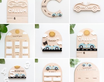 Vintage Race Car Baby Name Sign SVG Set: Laser Cut Wood Decor