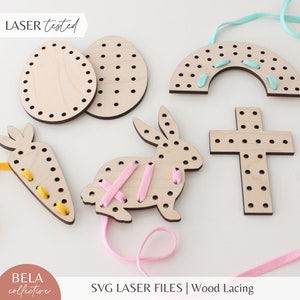 SVG Pasen Veterborden Bestand ingesteld voor lasersnijden, Glowforge Beginner Project Kit, Montessori Naaien Borduren Kids Craft Set