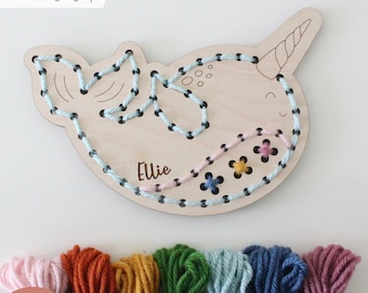 SVG Narwhal Yarn Embroidery Sewing Set for Laser Cutting, Kids First Sewing Project, Craft Kit Modern DIY, Glowforge Cut File