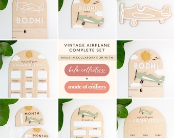 SVG Vintage Airplane Baby Name Sign SVG Set | Acrylic Cut File for Laser Cutting | Modern City Baby Wood Decor | Customize Personalized Sign