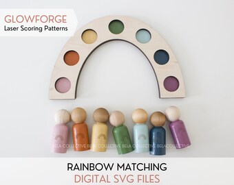 Rainbow Friends Scoring on Peg Dolls | SVG Digital File Laser Printing Glowforge | Montessori Wooden Toy Multicultural Educational Hero