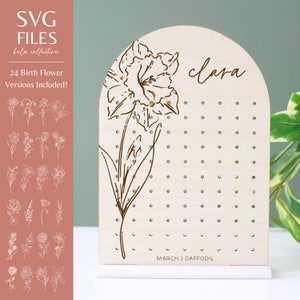 SVG-bestandsset geboortemaand | 24 versies boogoorbellen | Vintage moderne bloemsierkunst | Eenvoudige lasersnijgravurepatronen