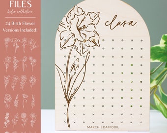SVG Birth Month File Set | 24 Arch Earring Stand Versions | Vintage Modern Floral Art | Easy Laser Cutting Engraving Patterns