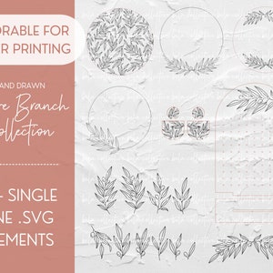 SCORING Olive Branch Set for Glowforge Laser Cutting, SVG File Single Line Score File, Botanical Art Floral Wooden Gift Nursery Foil Quill