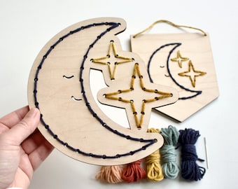 SVG Moon and Stars Yarn Sewing Pattern for Laser Cutting | Happy Weather Kids First Sewing Embroidery Project File | Craft Kit DIY