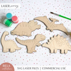 SVG-Set aus 11 bemalbaren Dinosaurierformen | Holz-Geburtstag-Gastgeschenke Kit | Junge Gender Neutral | Kinderzimmer Kunst | Schnittdatei Glowforge Laser