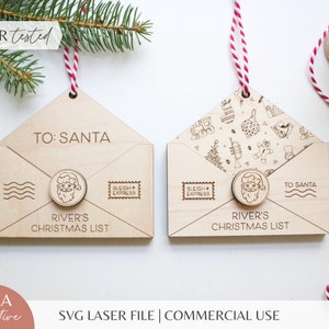 SVG Weihnachtsliste Halter To Santa Ornament | Personalisierte Urlaub Holz Dekor | Laser Gravur und Falzen Datei | Vintage Holz hängend