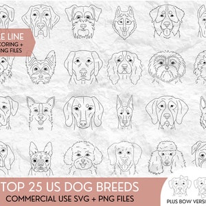 SCORING + Gravur Top 25 Hunderassen Glowforge Laserschnitt, SVG-Datei Single-Line Score-Datei, Golden Retriever Labradorpudel, Folienfeder