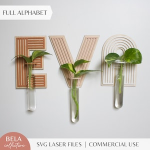 Propagación de plantas SVG / Juego completo de alfabeto / Decoración infantil moderna de madera y acrílico / Archivos de corte láser Glowforge / Monstera Pothos