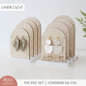 SVG boogoorbel displaystandaard lasergesneden bestand voor Glowforge, fotografie liniaal houder, Wildflower sieraden displaystandaards voor oorbellen