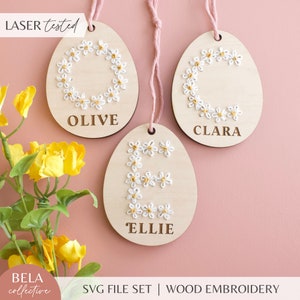SVG Alfabeto completo Margherita Uovo di Pasqua Modello di ricamo per taglio laser, Glowforge Beginner Project Kit File di taglio, Kit di ricamo Set