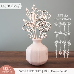 Ramos de flores cortados con láser personalizados SVG para mes de nacimiento para Glowforge / Regalo de San Valentín para el día de la madre / Cumpleaños personalizado para mamá y abuela