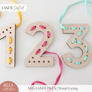 SVG Nummer Lacing Boards Dateiset für Laserschneiden, Glowforge Anfänger Projekt Kit, Montessori Nähen Stickerei Kinder Bastelset