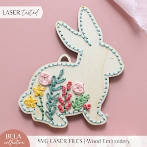 Modello di ricamo coniglietto pasquale SVG per taglio laser, kit di progetto per principianti Glowforge, file di taglio personalizzato, set di kit di ricamo