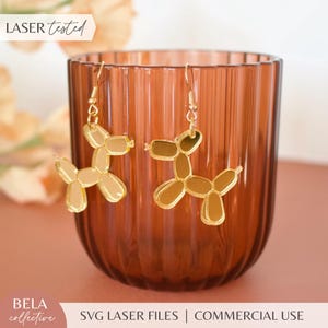 Pendientes de cachorro de globo SVG para corte por láser / joyería colgante de perro acrílico dorado
