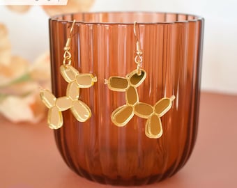 SVG Balloon Puppy Earrings for Laser Cutting | Gold Acrylic Dog Dangling Jewelry