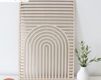 SVG Boho Rainbow Line Art Laser Cut File for Glowforge, Geometric Modern Wood Decor, Mid Century Modern Wall Hanging Set, Wooden Lines