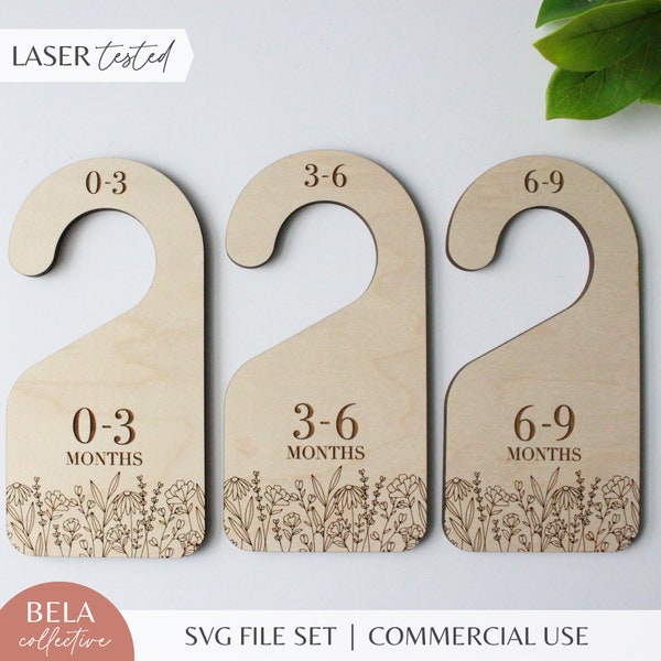 SVG Baby Closet Dividers - Wildflower Theme - Digital Cut File for Glowforge Laser, Nursery Decor, Mid Century Modern