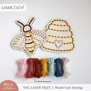 SVG Bee and Beehive Filato Ricamo Cucito Set per Taglio Laser / Progetto di Cucito per Bambini / Kit Artigianale Fai da Te Moderno / File di Taglio Glowforge