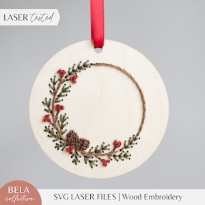 SVG Pinecone krans kerstornament borduurpatronen voor lasersnijden, Glowforge beginnersproject, aangepast gesneden bestand