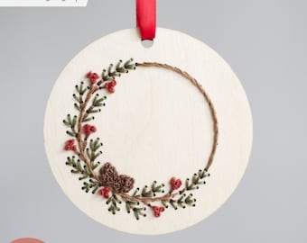 SVG Pinecone Wreath Christmas Ornament Embroidery Patterns For Laser Cutting, Glowforge Beginner Project, Customized Cut File