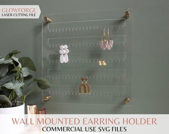 SVG Wall Mounted Earring Stand Holder | Acrylic Laser Cut File for Glowforge | Stud Dangle Holder | Jewelry Display Stands for Earrings