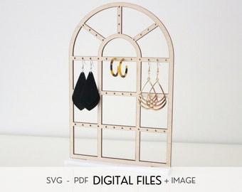 Arch Window Earring Stand SVG Laser Cut File for Glowforge, Earring Holder, Minimalist Jewelry Display Geometric Stands for Earrings