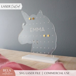 Unicorn Earring Stand SVG Laser Cut File for Glowforge, Girls Personalized Jewelry Holder, Custom Hanging Stud Earring Display