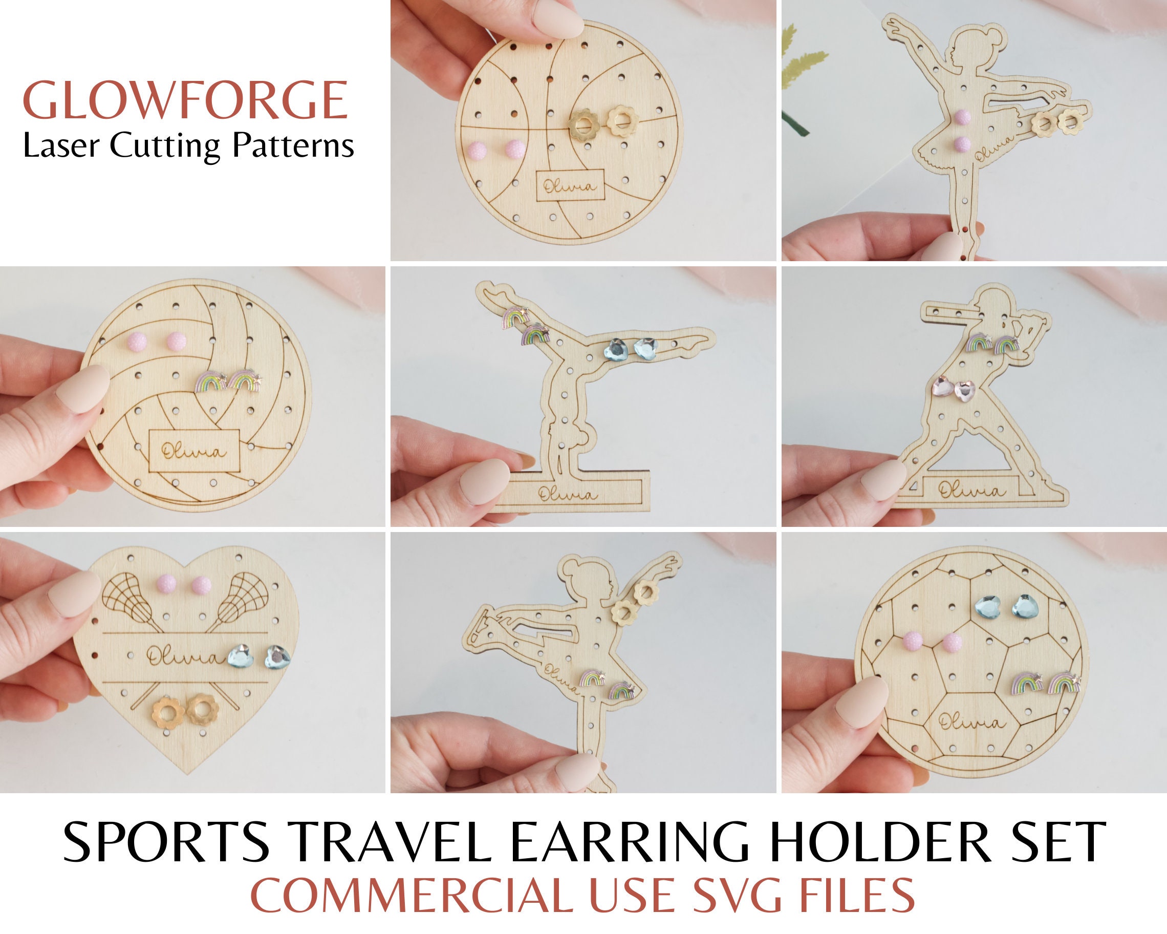 Set of 8 Sports Travel Earring Holders SVG Laser Cut File for Glowforge  Kids Sports Stud Earring Holder Minimalist Jewelry Display -  Israel