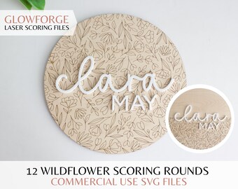 SVG Set of Wildflower Scoring Rounds | Baby Girl Custom Name Sign | Wood Kids Wall Art | Digital Cut File Glowforge Lasers