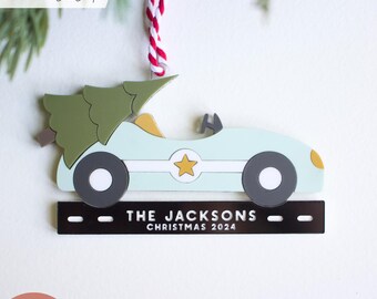 Vintage Race Car Christmas Ornament SVG: Personalized Laser Cut File
