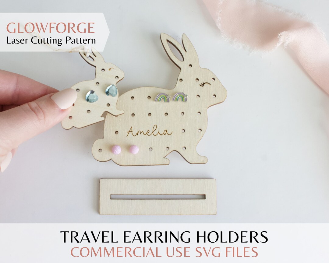 Bunny Travel Earring Holder SVG Laser Cut File for Etsy