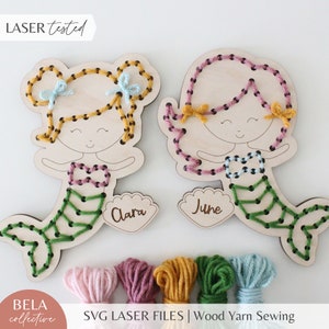 Ensemble de broderie de fil de sirène SVG pour la découpe laser, premier projet de couture pour enfants, kit de création de bricolage moderne, fichier de coupe Glowforge