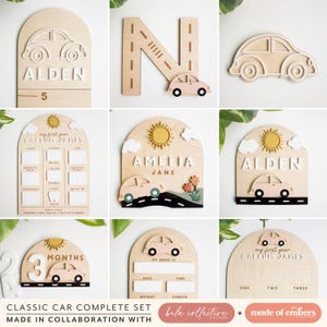 SVG oldtimer babynaambord collectie | Acryl snijbestand voor lasersnijden | Modern babyhoutdecor met bloem | Geboortestatistieken aanpassen