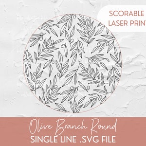 SCOREN Olijftak ronde voor Glowforge lasersnijden, SVG-bestand één regel scorebestand, botanische illustraties bloemen houten kinderkamer folie ganzenveer