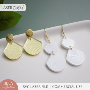 Archivos SVG de aretes de acrílico blanco y dorado modernos / Archivo de corte láser Glowforge / Aretes colgantes de concha / Simples, elegantes, minimalistas y livianos