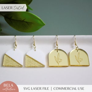 Moderna guld- och vita akrylörhängen SVG-filer | Glowforge laserskärningsfil | Örhängen med vildblommor | Simple Chic Minimal Lightweight