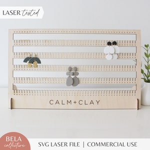 Espositore per orecchini a barra grande SVG, file tagliato al laser per Glowforge, porta orecchini in legno con pannello forato personalizzato, progetto per principianti, fiera dell'artigianato